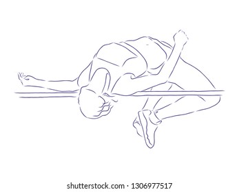 high jump athlete contour vector illustration 