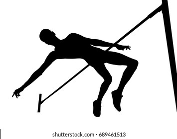 High Jump Athlete Jumper Over Bar Black Silhouette