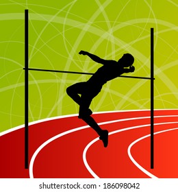 High Jump Athletics Active Man Sport Silhouette Concept Illustration Background Vector