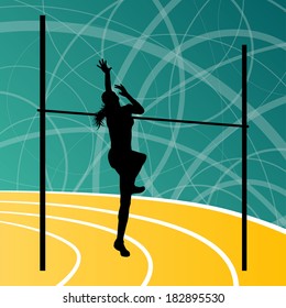 High jump athletics active woman girl sport silhouette concept illustration background vector