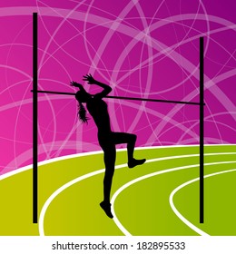 High jump athletics active woman girl sport silhouette concept illustration background vector