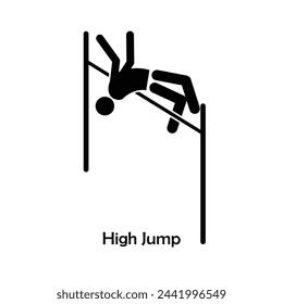 High Jump flat black icon vector isolated on white background. Olympic Sports.