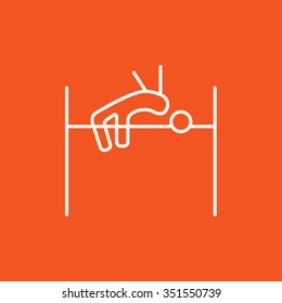 High jump line icon for web, mobile and infographics. Vector white icon isolated on red background.