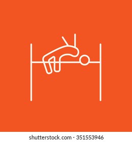 High jump line icon for web, mobile and infographics. Vector white icon isolated on red background.