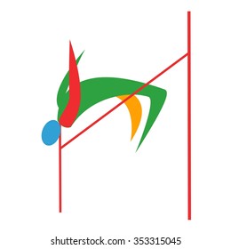 High Jump pictogram in blue, red, green and yellow summer color