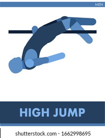 High jump pictogram. Man competes in high jumping. Icon of sportsman track and field. Men or boys athletics. Run. International male summer sports. Symbolic image is one of a series.  Vector isolated