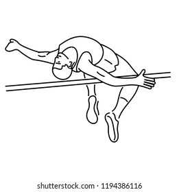 High jump and pole vault. Vector flat outline icon illustration isolated on white background