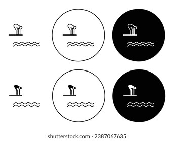 Juego de vectores de tablero de pool de salto alto. Símbolo de salto de nadador para diseños de interfaz de usuario.