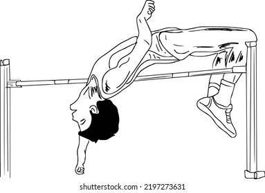 High Jump vector, athlete doing high jump cartoon doodle sketch drawing, High jump clipart silhouette, High jump characters makoto