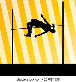 High jump woman vector abstract background