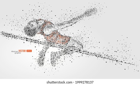 A high jumper is composed of particles on gray background. Abstract vector sports background.
