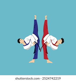 HIGH KICK EXTEND taekwondo Two men sparring man