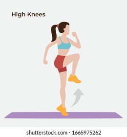 High Knees Exersice, Exercise Workout, Vector Illustraion