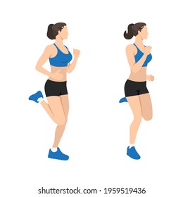 High knees. Front knee lifts. Run. and Jog on the spot exercise. Flat vector illustration isolated on white background