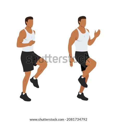 High knees. Front knee lifts. Run. and Jog on the spot exercise. Flat vector illustration isolated on white background Stock photo © 
