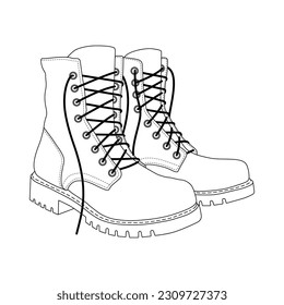 High lace up boots sketch illustration on white background