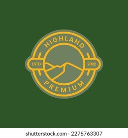 high land mountain peak line modern circle badge logo design vector