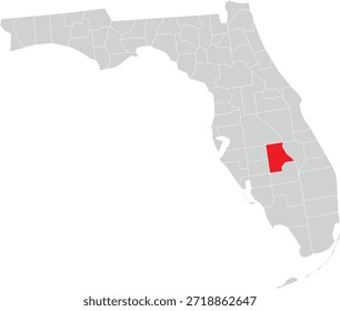 High Lands County on Map of Florida State Editable Vector