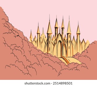 Alto grande brilho idyl brilho anjo glória espírito subir ouro caminho alegria feliz esperança amor terra vida resto rezar vista cênica. Luz de ar nublado branco ícone da igreja símbolo biblic israel mão desenhado arte conceito