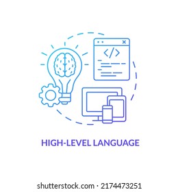 High level language blue gradient concept icon. Human friendly code. Type of computer language abstract idea thin line illustration. Isolated outline drawing. Myriad Pro-Bold font used