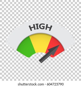 High Level Risk Gauge Vector Icon. High Fuel Illustration On Isolated Background.