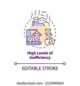 High Levels Of Inefficiency Concept Icon. Centrally Planned ES Disadvantages Abstract Idea Thin Line Illustration. Isolated Outline Drawing. Editable Stroke. Arial, Myriad Pro-Bold Fonts Used