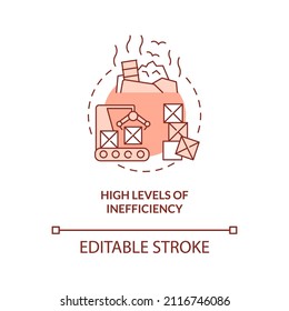 High Levels Of Inefficiency Red Concept Icon. Centrally Planned ES Disadvantages Abstract Idea Thin Line Illustration. Isolated Outline Drawing. Editable Stroke. Arial, Myriad Pro-Bold Fonts Used