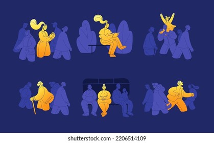 High life energy concept set. Happy positive inspired people. Excited energetic outstanding optimistic characters in good mood, happiness, inspiration, enthusiasm. Isolated flat vector illustrations