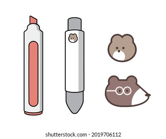 high lighter and pen with bear