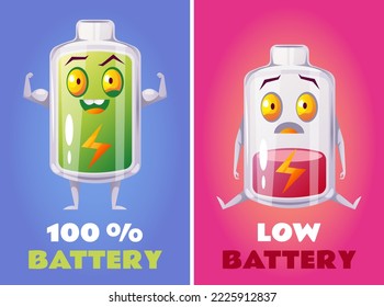 Caracteres de batería altos y bajos aislados en el concepto de fondo. Elemento de ilustración de diseño gráfico de vector