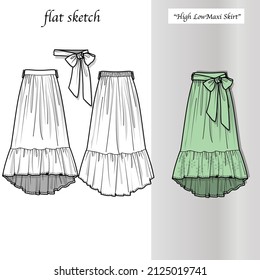 High low peplum maxi skirt (FLAT SKETCH INCLUDED)