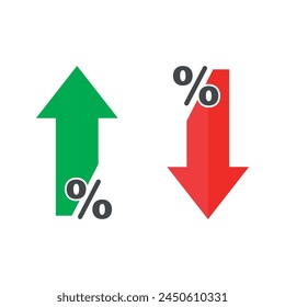 Conjunto de Ilustración vectorial de flecha de porcentaje alto y bajo. Signo de análisis de tendencias de mercado adecuado para App y Sitios web estilo de diseño de UI.