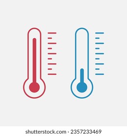 High and low temperature line icon set.  Hot summer and cold winter season. Termometer climat instrument. Vector illustration