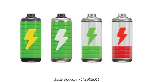 High-to-Low-Voltage-Batteriesymbol 3D-Rendering-Vektor-Illustrationssatz