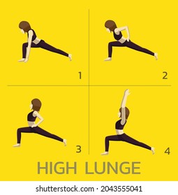 High Lunge Yoga Manga Tutorial How Cartoon Vector Illustration