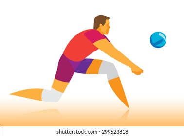 A high male is volleyball player who takes a difficult ball