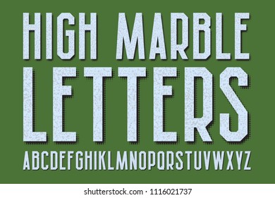 High marble letters with halftone shadow. Isolated english alphabet.