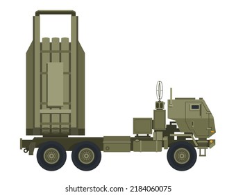 High Mobility Artillery Rocket System In Side View And Ready To Launch. Isolated Vector Illustration