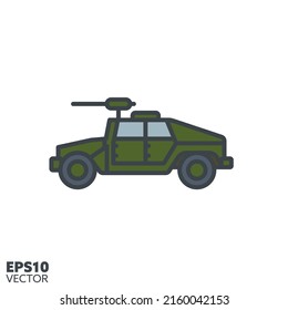 High Mobility Multipurpose Wheeled  Vector Filed Line Icon. Military Humvee Color Symbol.