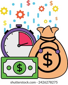 high monetary reward for time sensitive project task concept, nonmonetary asset profit vector design, self improvement at workplace Symbol, business motivation Sign goal-directed behavior illustration