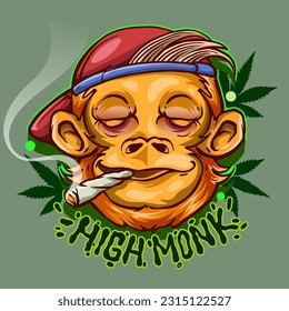 high monkey mascot smoking weed, relax