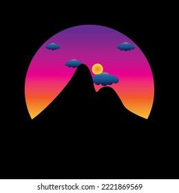 
High moon and mountain silhouette illustration logo design