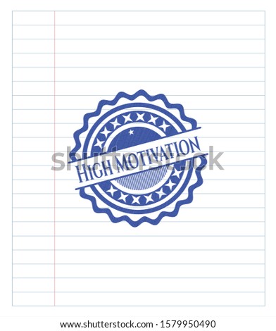 High Motivation draw with pen effect. Blue ink. Vector Illustration. Detailed.
