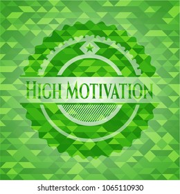  High Motivation green emblem with triangle mosaic background