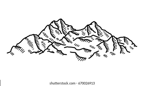 high mountain / cartoon vector and illustration, black and white, hand drawn, sketch style, isolated on white background.