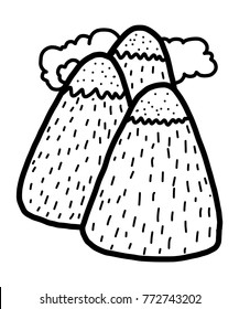 high mountain / cartoon vector and illustration, black and white, hand drawn, sketch style, isolated on white background.