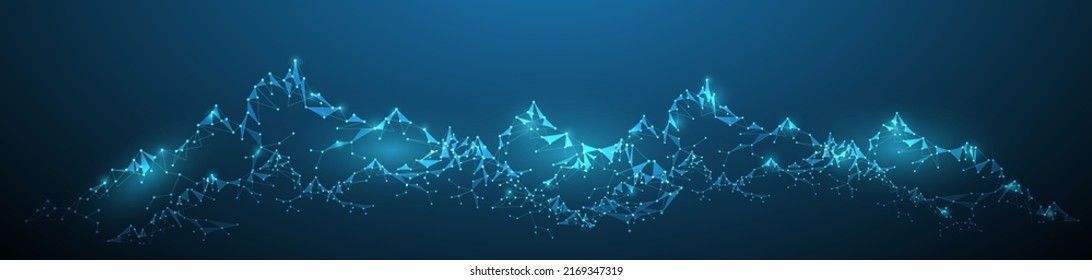 high mountain concept lined up glowing polygon connected network using financial business vector illustration as background