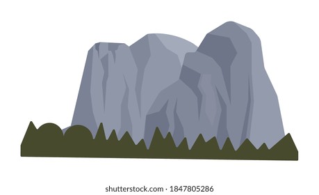 High mountain in forest nature landscape isolated on white