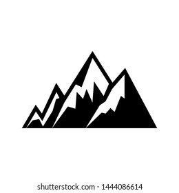 High mountain icon logo vector illustration design template. Mountain top black silhouette with snowy peak, 