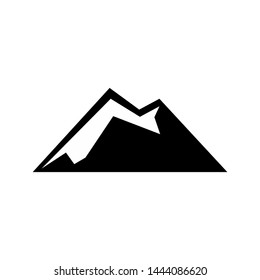 High Mountain Icon Logo Vector Illustration Design Template. Mountain Top Black Silhouette With Snowy Peak, 